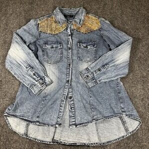 Lola P Denim Chambray‎ Shirt Women's Small Embroidered Western Boho Cowgirl